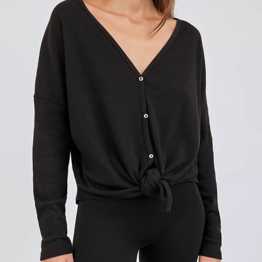 Talula Babaton waffle long sleeve button down tie front shirt